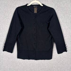 Grace Elements Cardigan Large Black Button Thin Basic Minimal Career Church Twee